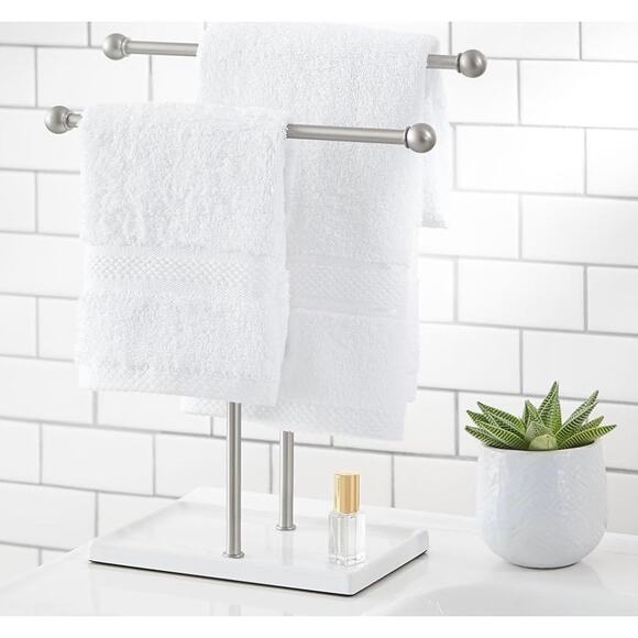 Double-T Hand Towel and Accessories T-Shape Stand, Nickel/White - Picture 1 of 6